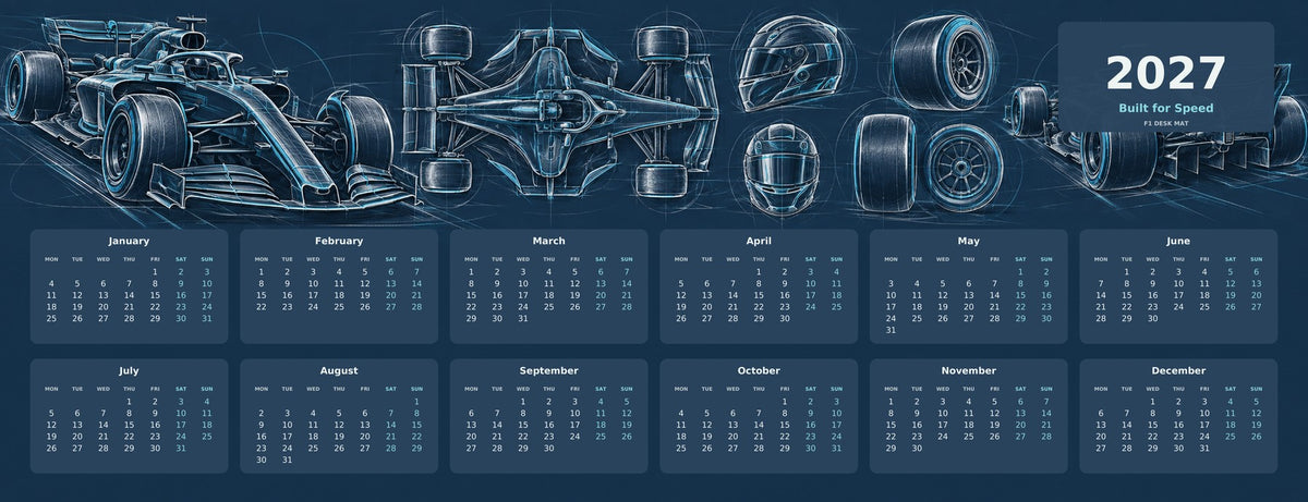 Technical Racer 2027 calendar desk mat full design – 780 × 300 mm