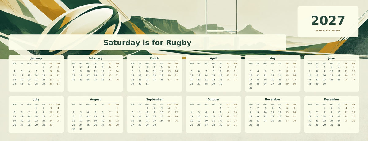 Modern Rugby Geometry 2027 calendar desk mat full design – 780 × 300 mm
