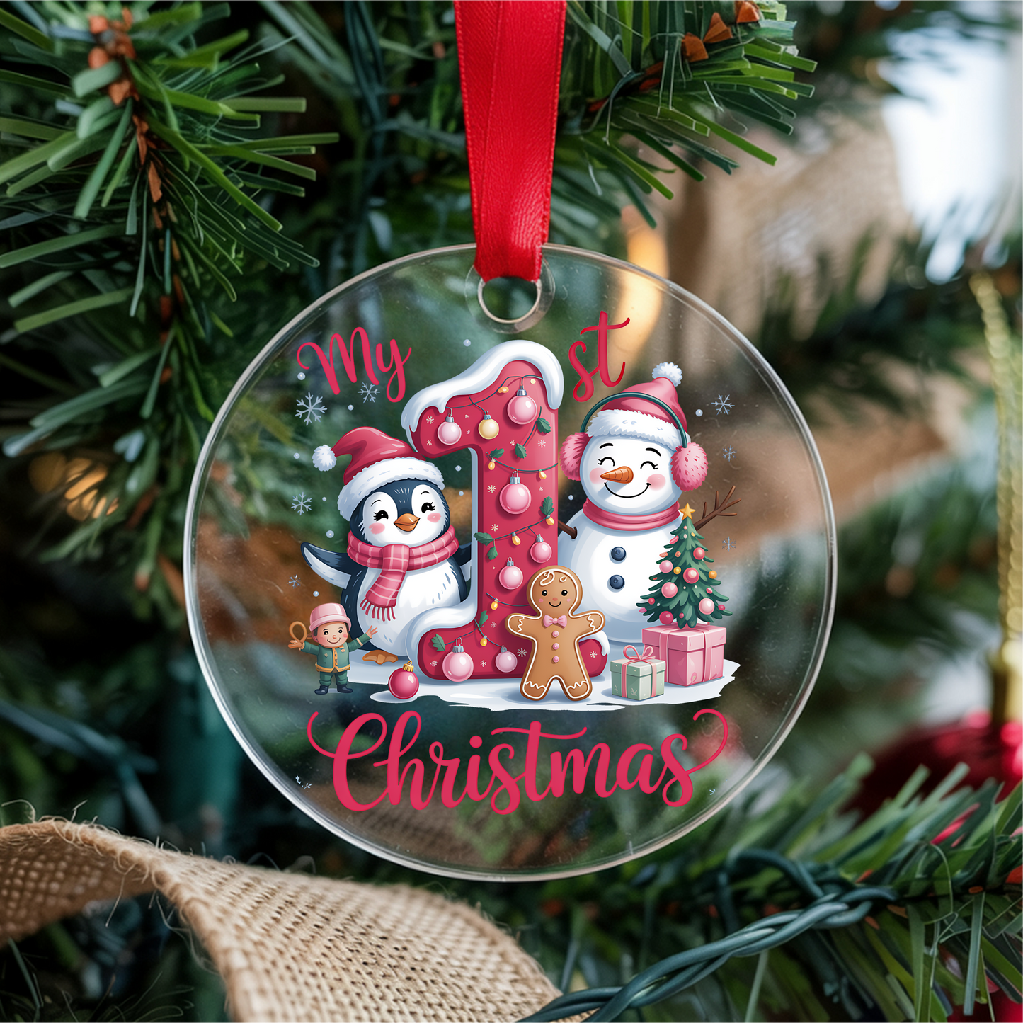 Round Acrylic Christmas Ornament with UV DTF Design