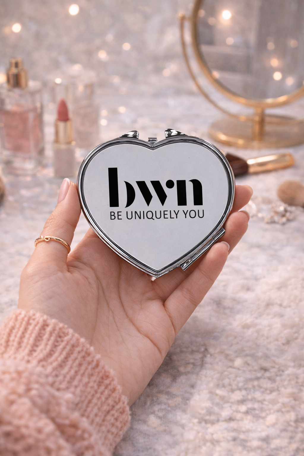 Heart-Shaped Compact Mirror – Custom Printed Personalised Pocket Mirror