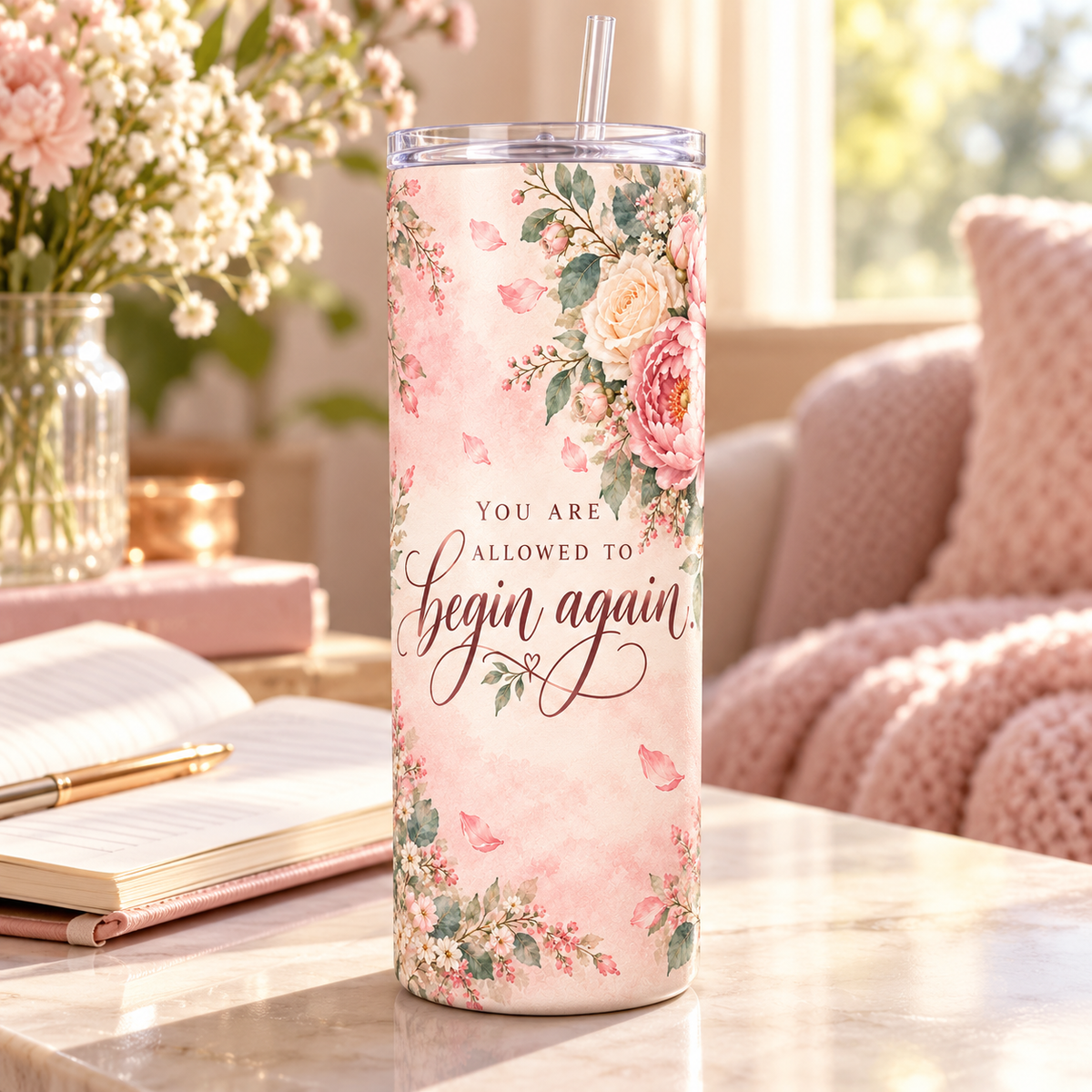 Blush Beginnings 20oz Tumbler – lifestyle view