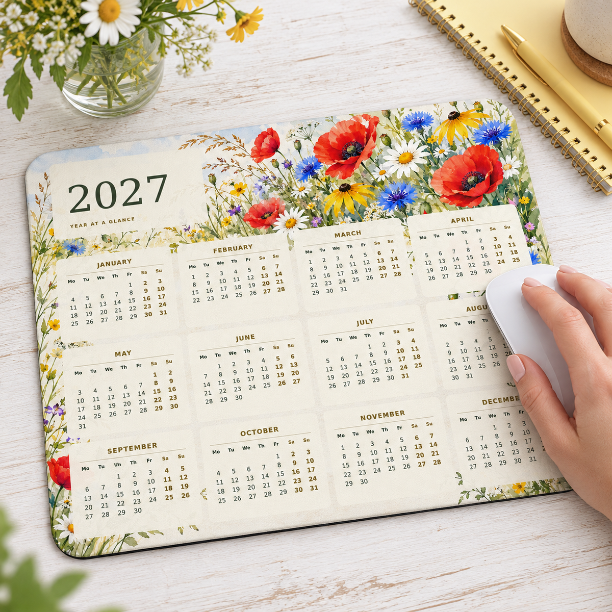 Meadow Wildflowers 2027 Calendar Mousepad – lifestyle view
