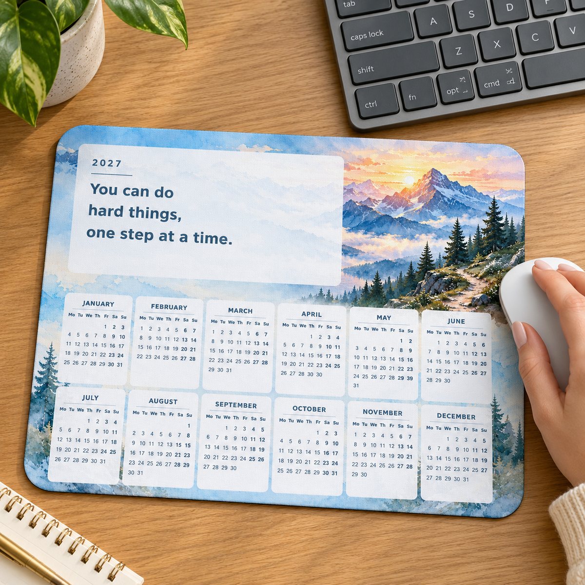 Mountain Resolve 2027 Calendar Mousepad – lifestyle view