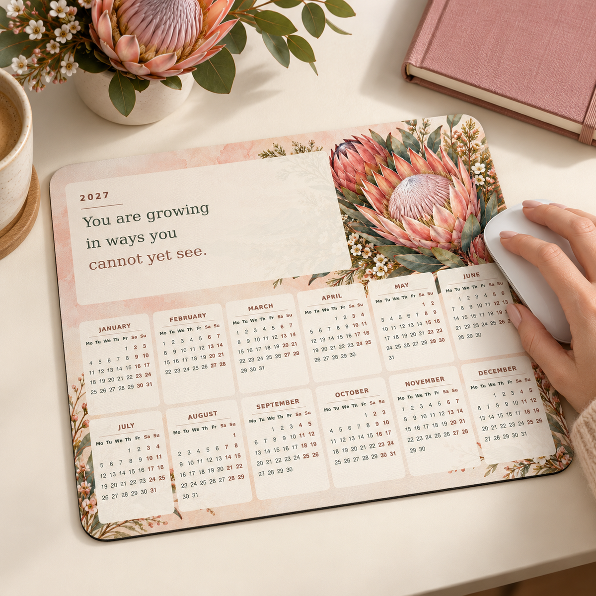 Protea Resilience 2027 Calendar Mousepad – lifestyle view