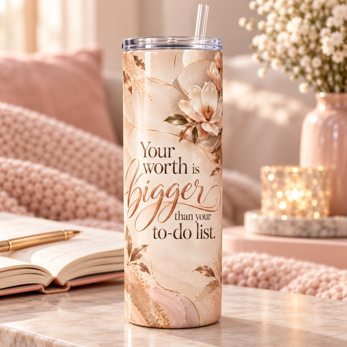 Self Worth 20oz Tumbler β lifestyle view