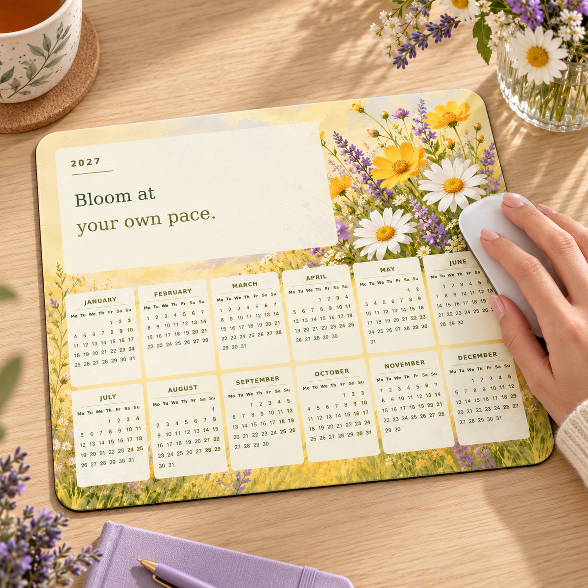 Wildflower Confidence 2027 Calendar Mousepad – lifestyle view