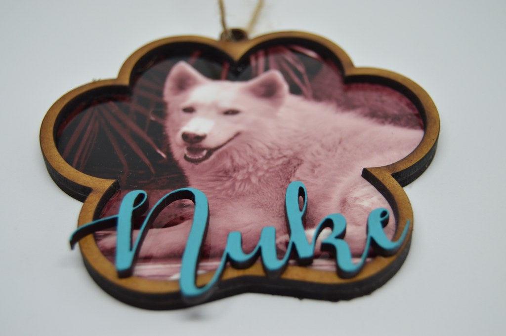 Christmas Ornament - Paw with photo and name - But Why Not - Personalized Gifts