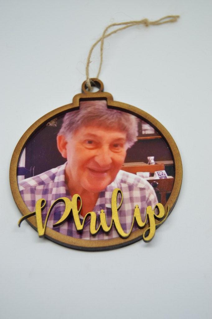 Christmas Ornament - Bauble with photo and name - But Why Not - Personalized Gifts