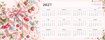 Pastel Bow Club 2027 calendar desk mat full design – 780 × 300 mm