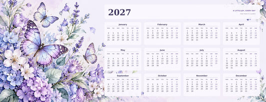 Butterfly Garden 2027 calendar desk mat full design – 780 × 300 mm