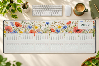 Wildflower Meadow 2027 calendar desk mat – illustrative printed product mockup