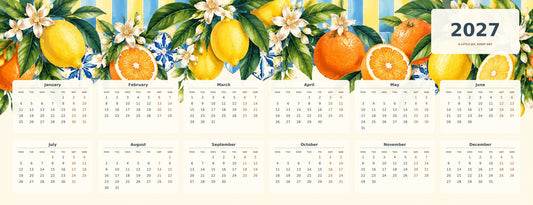 Citrus Summer 2027 calendar desk mat full design – 780 × 300 mm