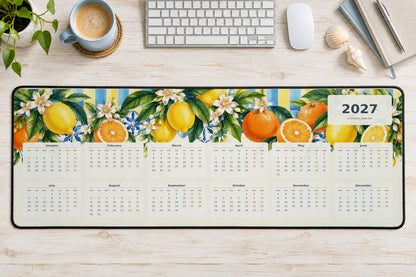 Citrus Summer 2027 calendar desk mat – illustrative printed product mockup