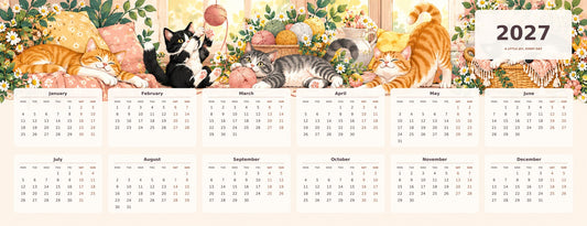 Playful Cats 2027 calendar desk mat full design – 780 × 300 mm