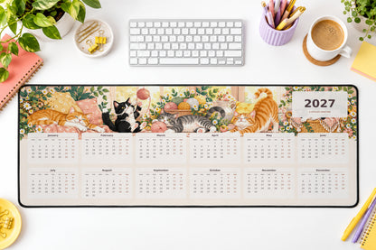 Playful Cats 2027 calendar desk mat – illustrative printed product mockup