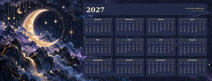 Celestial Midnight 2027 calendar desk mat full design – 780 × 300 mm