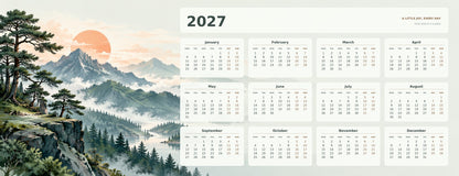Mountain Morning 2027 calendar desk mat full design – 780 × 300 mm