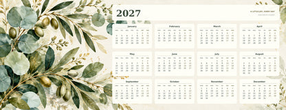 Sage Botanical 2027 calendar desk mat full design – 780 × 300 mm
