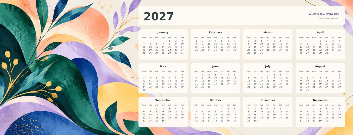 Modern Colour Blocks 2027 calendar desk mat full design – 780 × 300 mm