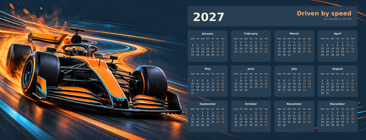 Papaya Pulse 2027 calendar desk mat full design – 780 × 300 mm