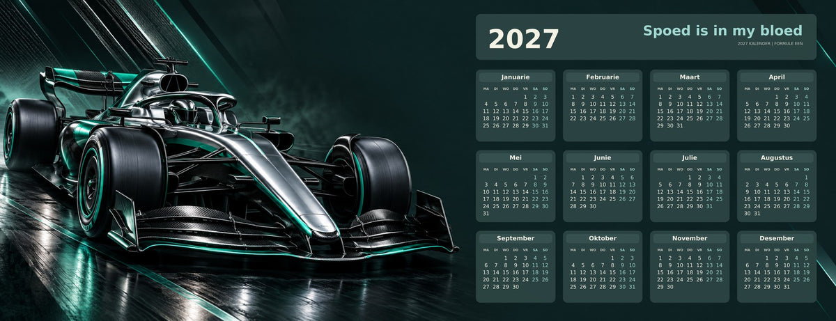 Carbon and Chrome 2027 calendar desk mat full design – 780 × 300 mm
