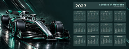 Carbon and Chrome 2027 calendar desk mat full design – 780 × 300 mm