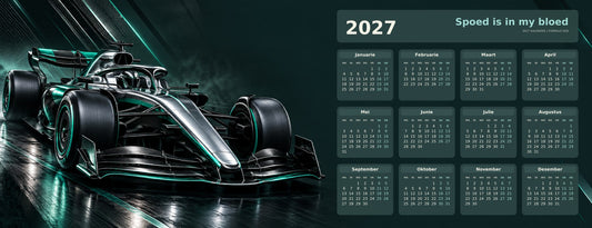 Carbon and Chrome 2027 calendar desk mat full design – 780 × 300 mm