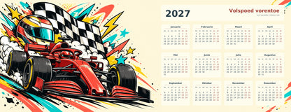 Chequered Chaos 2027 calendar desk mat full design – 780 × 300 mm