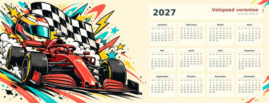 Chequered Chaos 2027 calendar desk mat full design – 780 × 300 mm