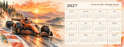 Sunset Circuit 2027 calendar desk mat full design – 780 × 300 mm