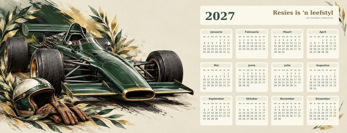 British Racing Green 2027 calendar desk mat full design – 780 × 300 mm