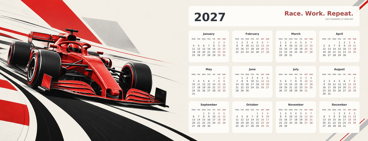 Minimal Grid 2027 calendar desk mat full design – 780 × 300 mm