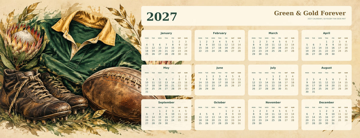 Vintage Rugby Club 2027 calendar desk mat full design – 780 × 300 mm