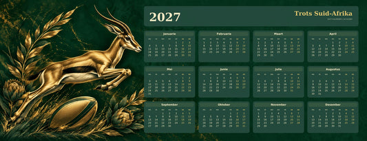Golden Springbok 2027 calendar desk mat full design – 780 × 300 mm