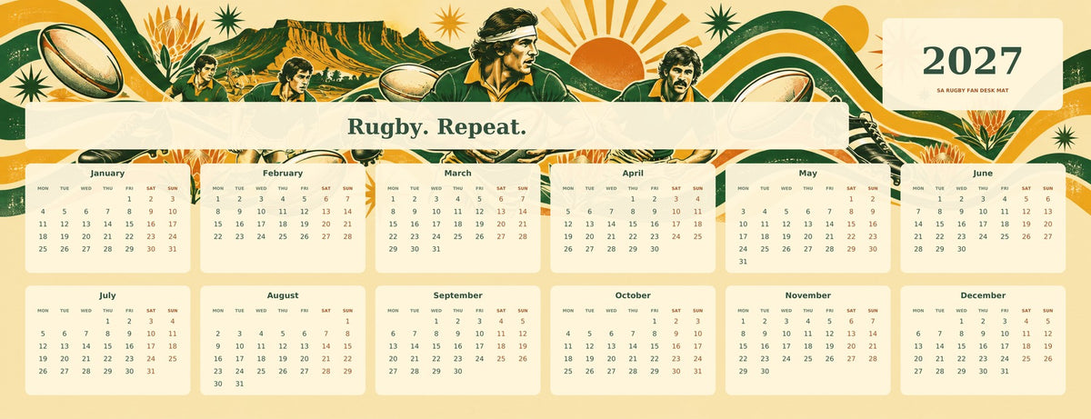 Retro Rugby Wave 2027 calendar desk mat full design – 780 × 300 mm