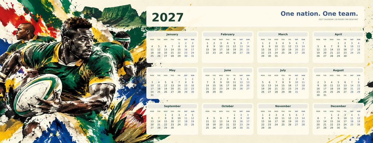 Mzansi Street Art 2027 calendar desk mat full design – 780 × 300 mm