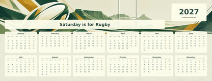 Modern Rugby Geometry 2027 calendar desk mat full design – 780 × 300 mm