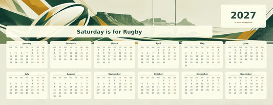 Modern Rugby Geometry 2027 calendar desk mat full design – 780 × 300 mm