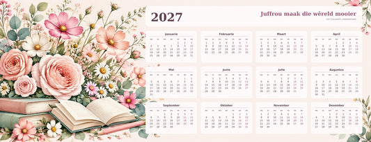 Juffrou Flower Garden 2027 calendar desk mat full design – 780 × 300 mm