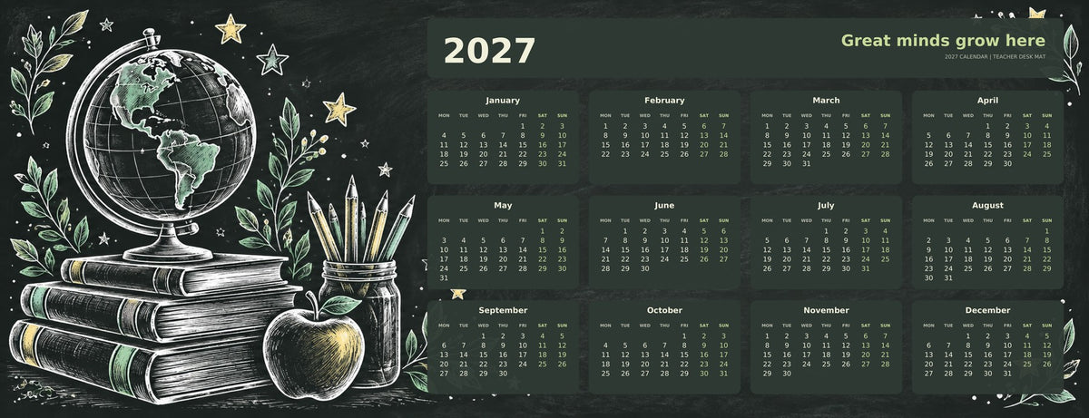 Classic Chalkboard 2027 calendar desk mat full design – 780 × 300 mm
