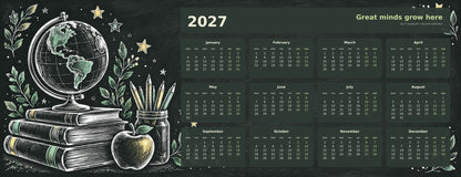 Classic Chalkboard 2027 calendar desk mat full design – 780 × 300 mm