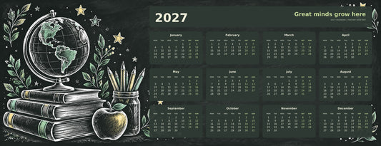 Classic Chalkboard 2027 calendar desk mat full design – 780 × 300 mm