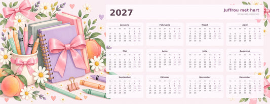 Pastel Juffrou 2027 calendar desk mat full design – 780 × 300 mm