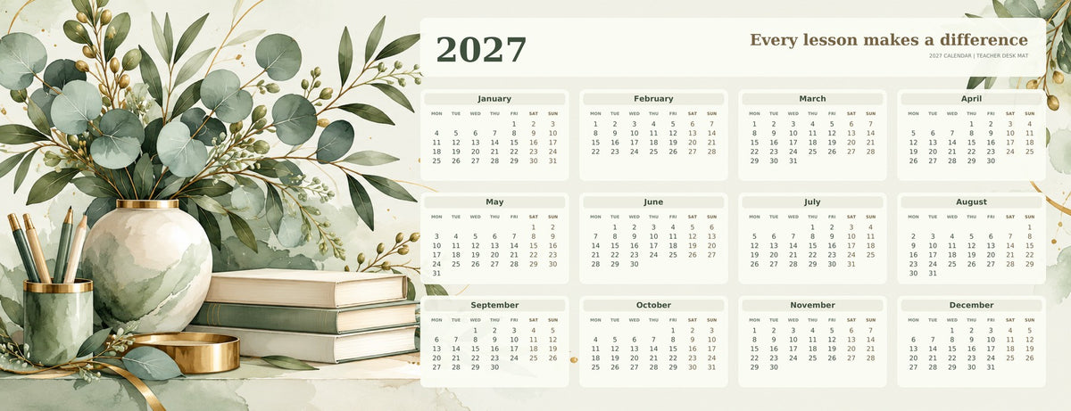 Botanical Educator 2027 calendar desk mat full design – 780 × 300 mm
