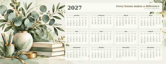 Botanical Educator 2027 calendar desk mat full design – 780 × 300 mm