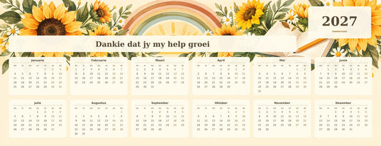 Sunflower Teacher 2027 calendar desk mat full design – 780 × 300 mm