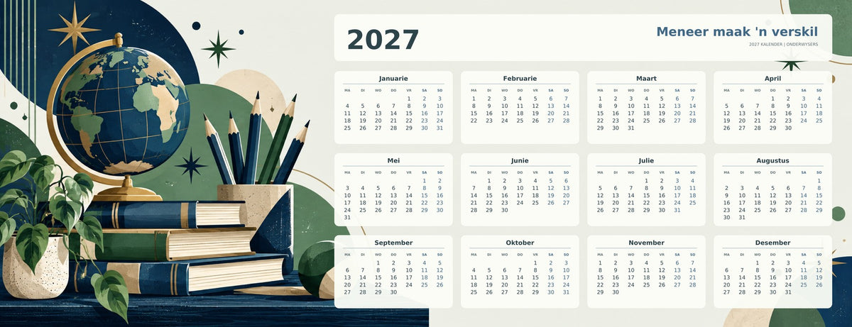Modern Meneer 2027 calendar desk mat full design – 780 × 300 mm