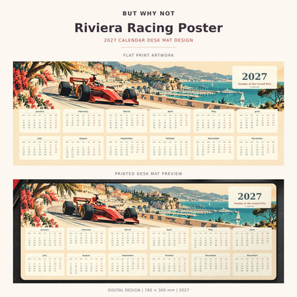 Riviera Racing Poster 2027 calendar desk mat – full design and printed mat preview