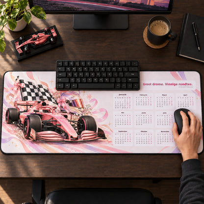 Pastel Paddock 2027 calendar desk pad in use with a computer mouse on a styled desk.