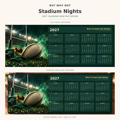 Stadium Nights 2027 calendar desk mat – full design and printed mat preview